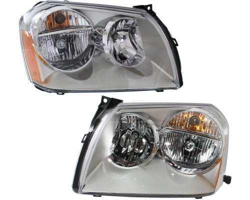 Headlight Set For 2005 2006 2007 Dodge Magnum Headlamp Pair Chrome With Bulbs